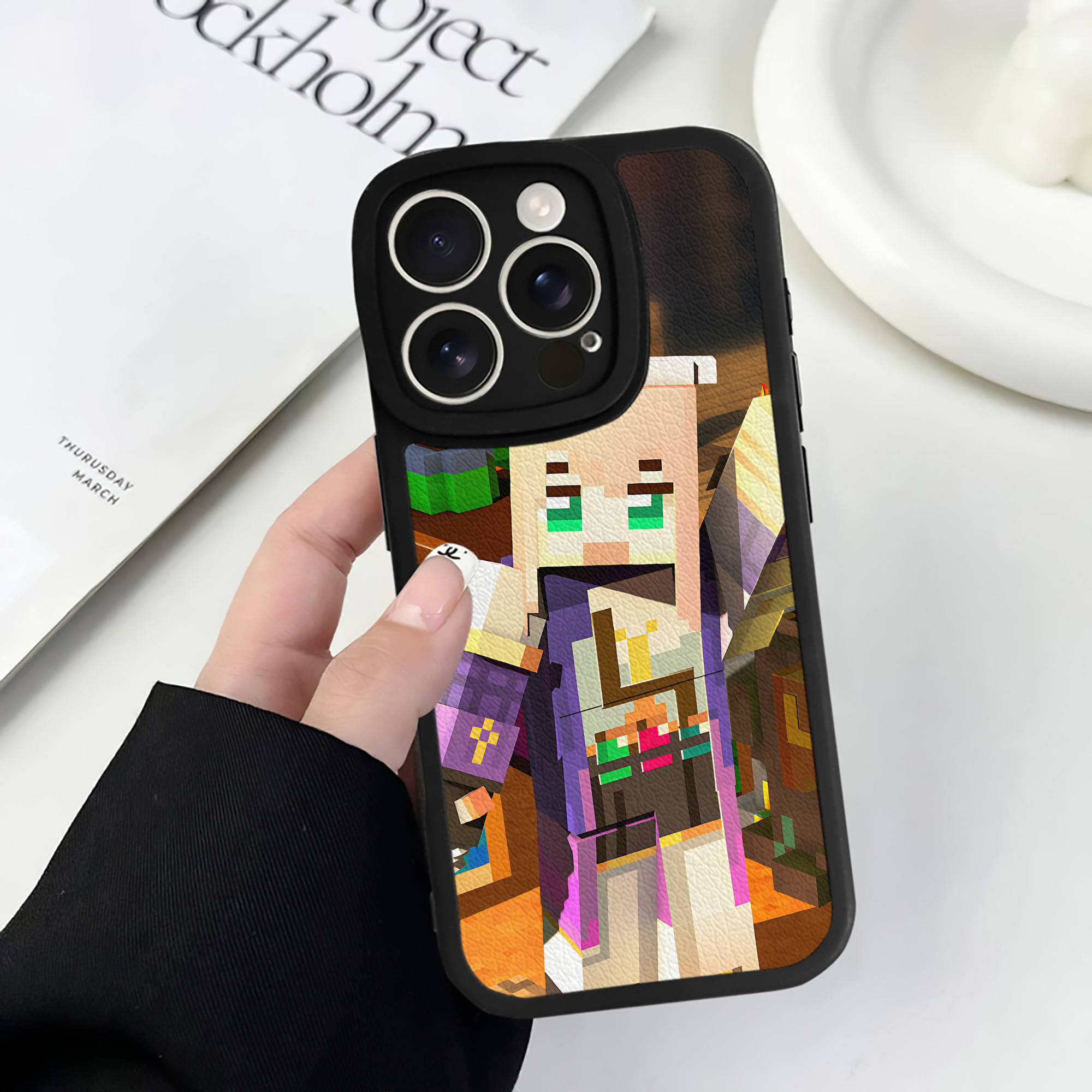 （画像用） マインクラフト ブロックの世界 Minecraft MC Block world 【iPhone 16シリーズ対応】シリコンスマホケース（レザー調） 材質：シリコン